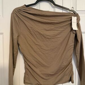 Abercrombie & Fitch One-Shoulder Long Sleeve Top in Taupe